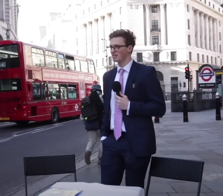 Fosh trying to round-up investors in the financial district.