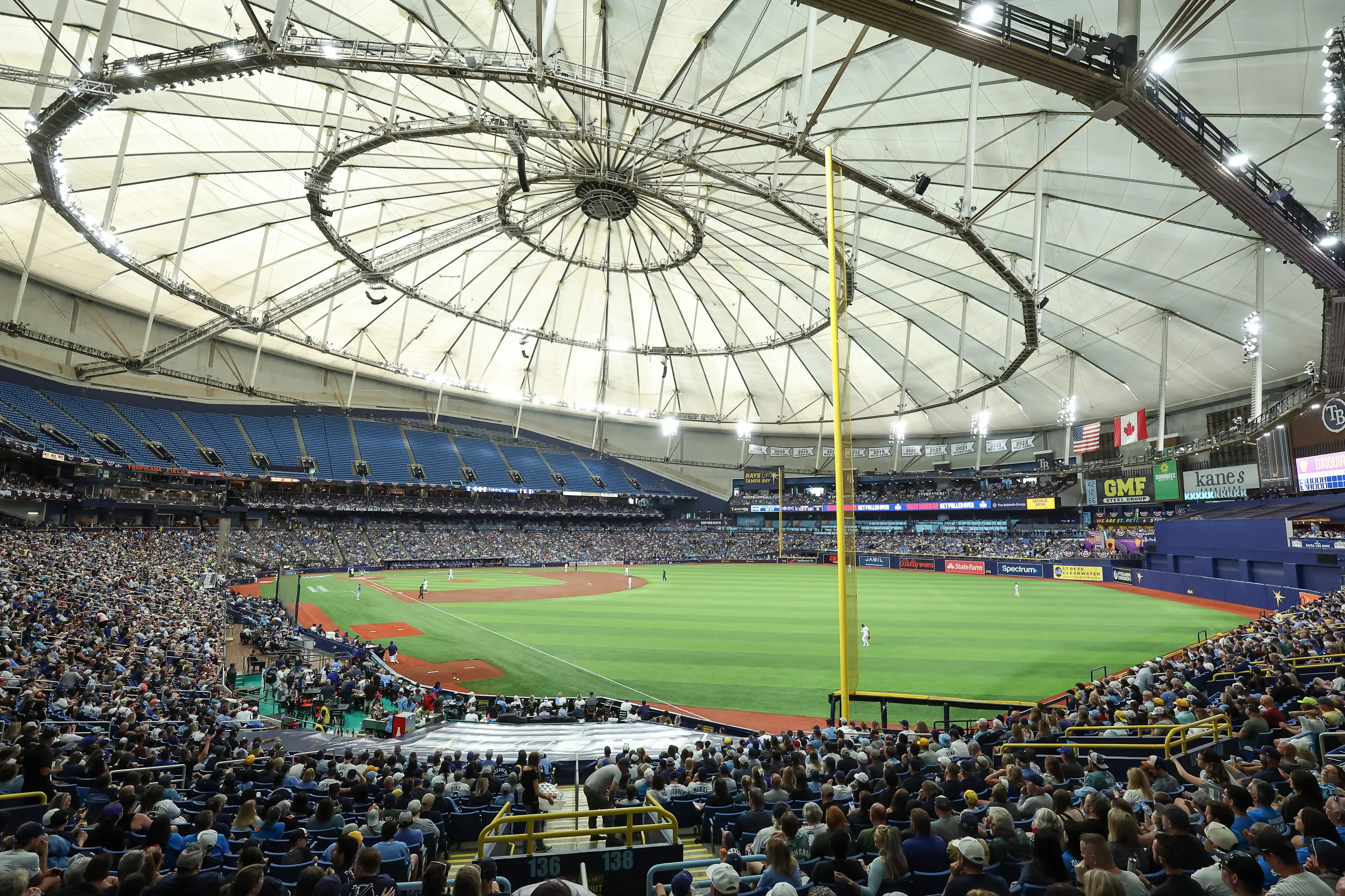 Tropicana Field's roof has been damaged in Hurricane Milton (Mike Carlson/MLB Photos via Getty Images)