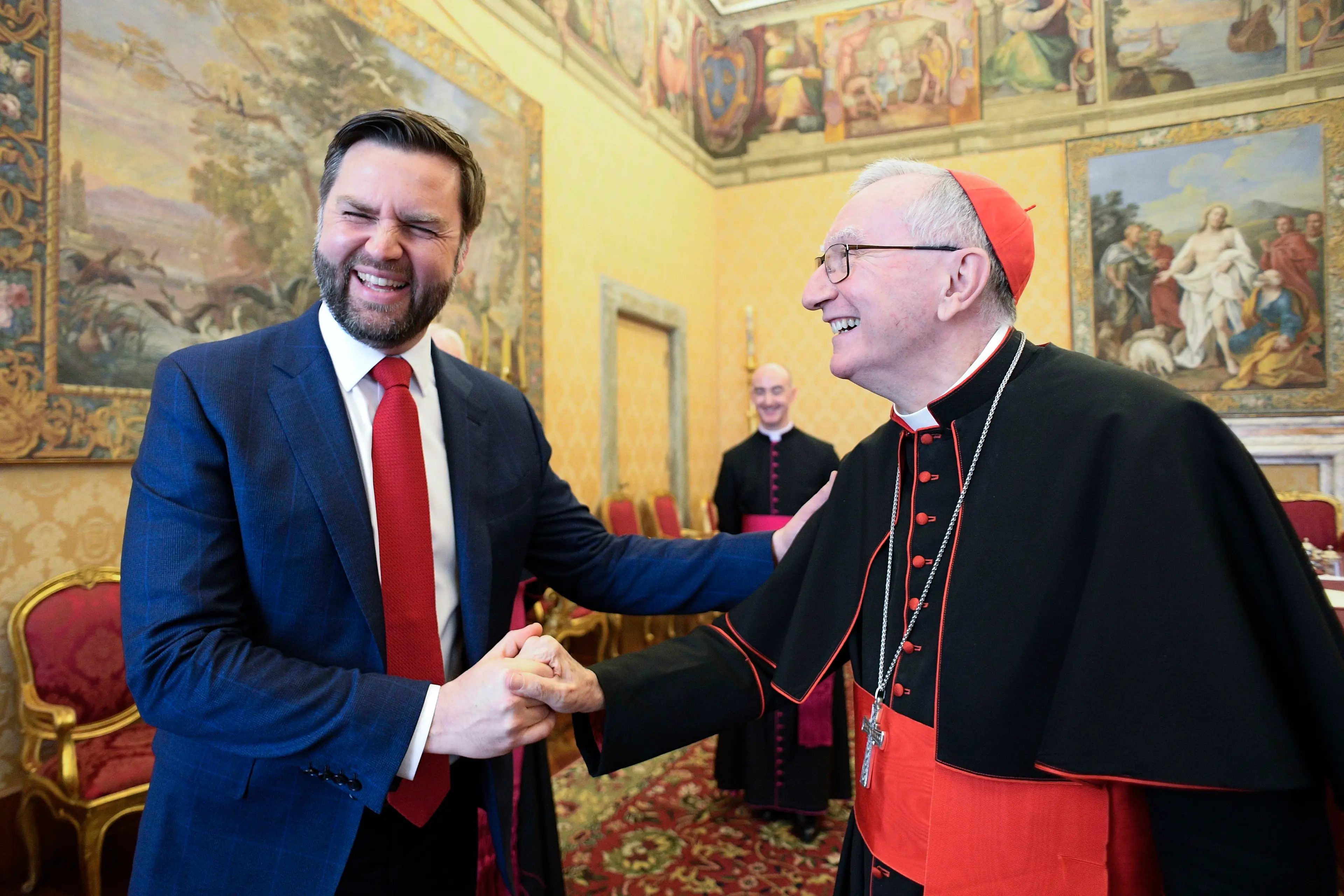 JD Vance with Pietro Parolin on Saturday (Vatican Media via Vatican Pool/Getty Images)