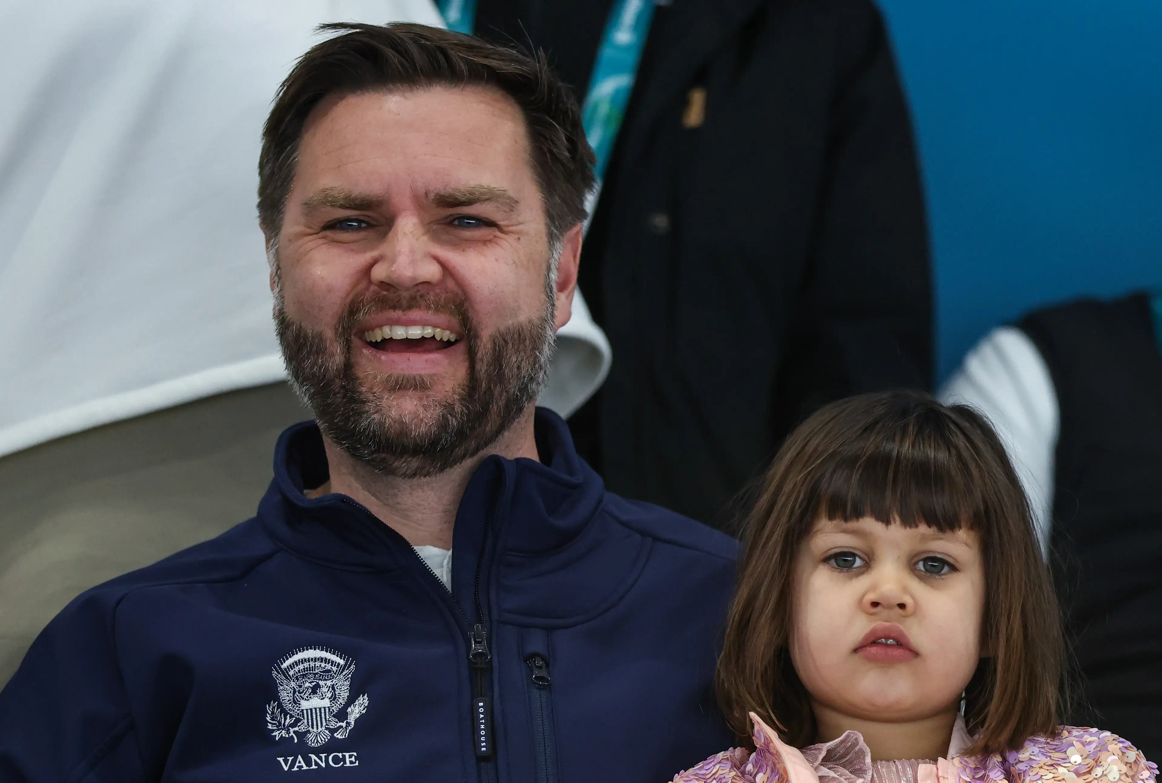 JD Vance and his daughter Mirabel at the Winter Olympics (Kevin Lamarque - Pool/Getty Images)