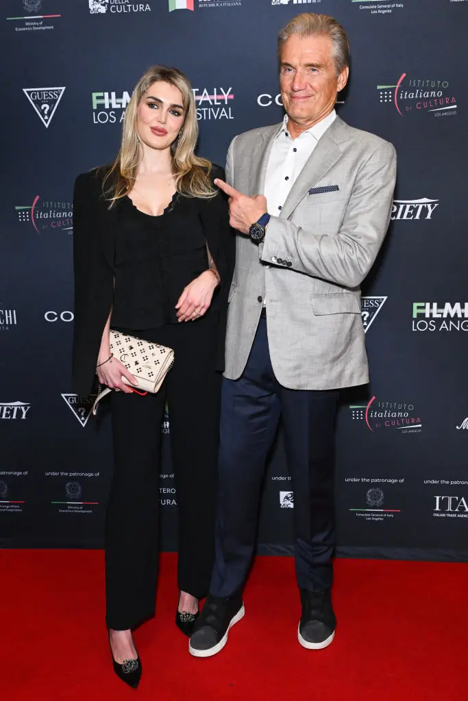 Emma Krokdal and Dolph Lundgren pictured in February 2025 (Olivia Wong/Getty Images)