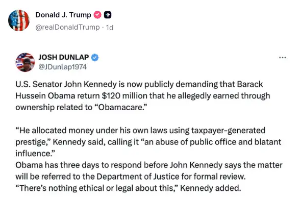 One post included a fake quote (Truth Social)