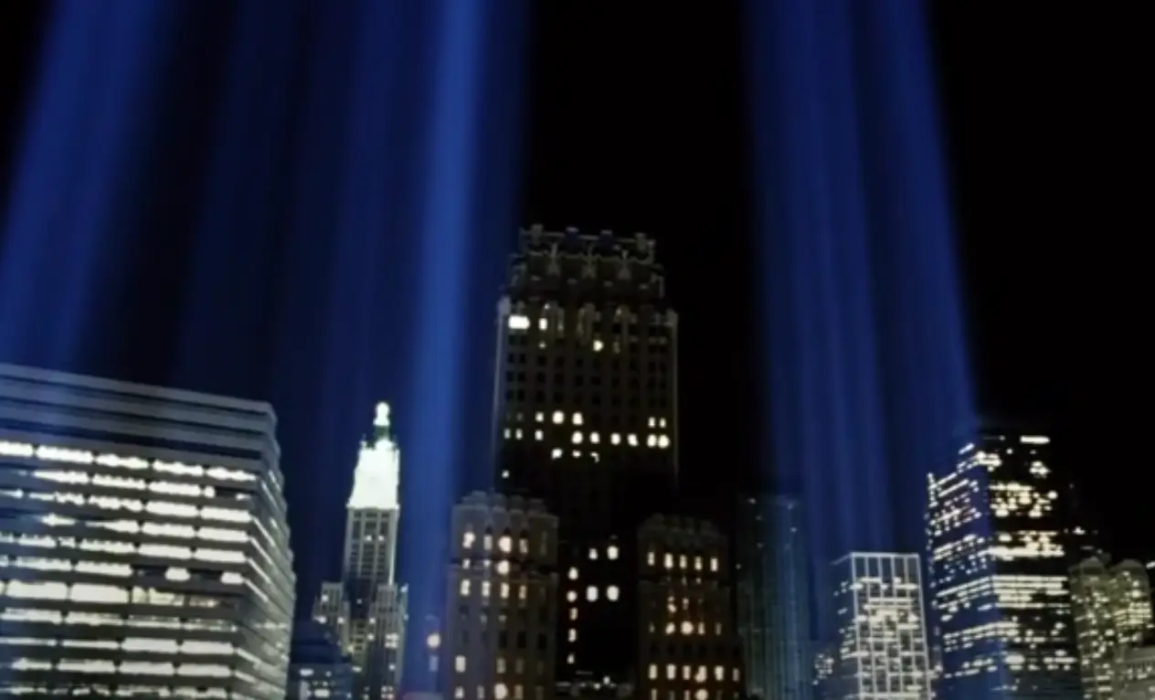 The opening credits depict the Tribute in Light installation (Buena Vista Pictures Distribution)