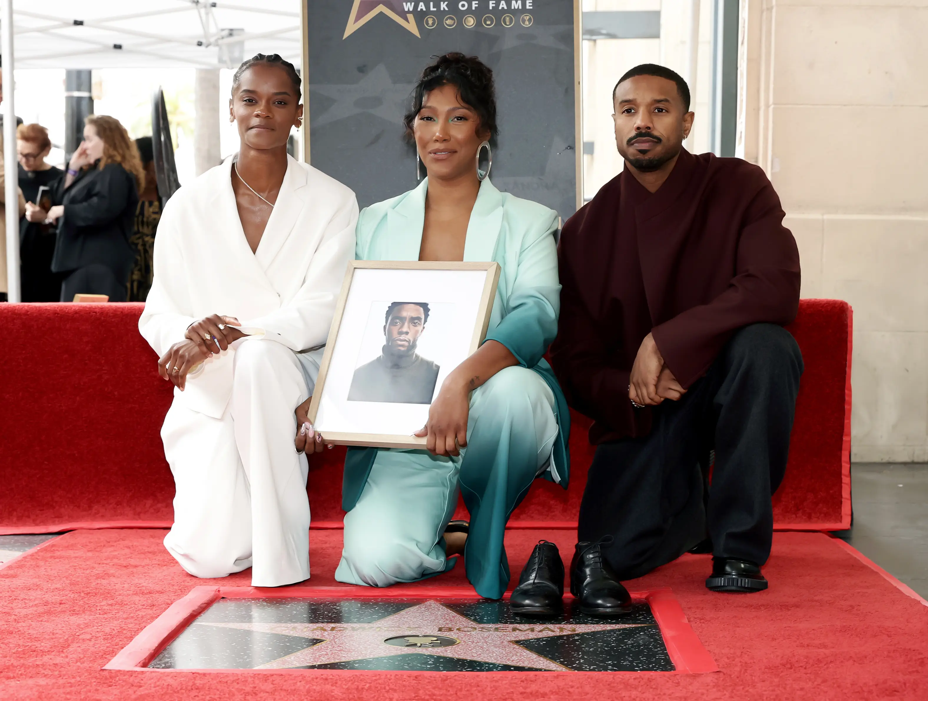 Simone with Letitia Wright and Michael B. Jordan at Chadwick Boseman's posthumous star on the Hollywood Walk of Fame (Matt Winkelmeyer/Getty Images)