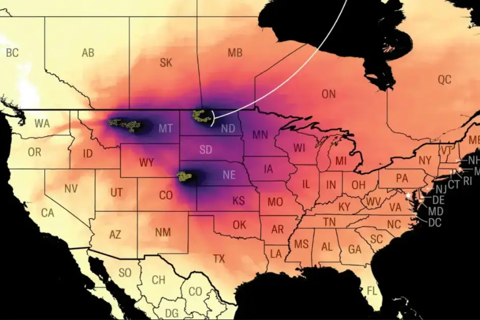 The locations a nuclear strike could target in the US - the yellow dots represent missile silos (Sébastien Philippe, Svitlana Lavrenchuk and Ivan Stepanov/Scientific American)