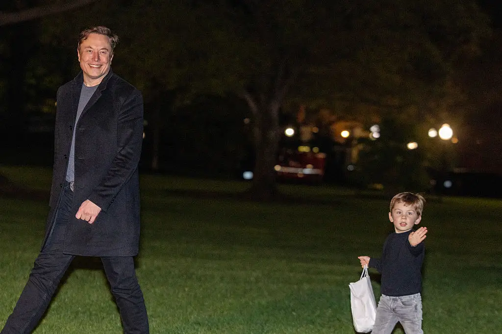 Elon Musk seen with his son, X, whom he shares with singer Grimes (Tasos Katopodis/Getty Images)