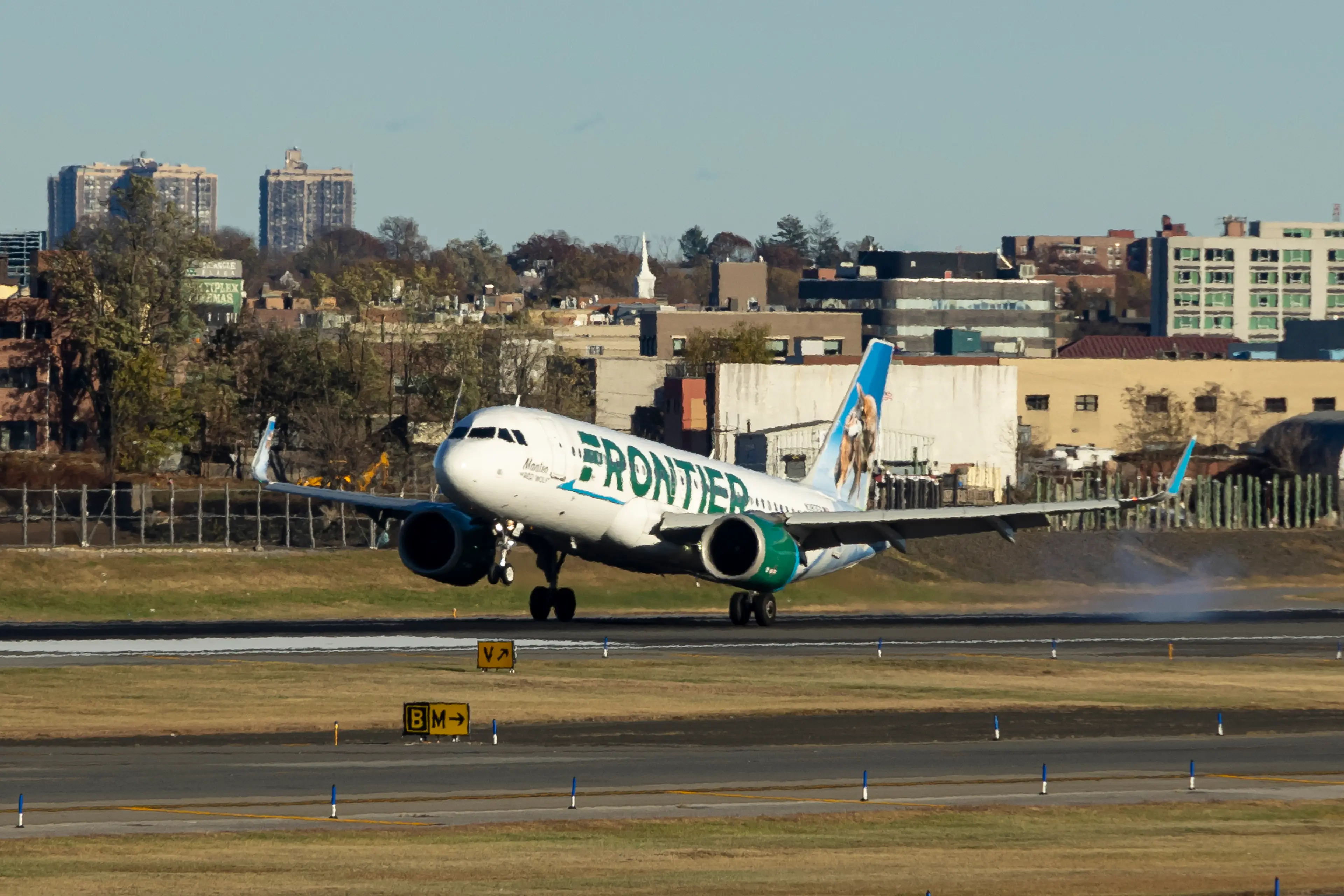 A Frontier Airlines jet struck somebody on the runway during take-off on Friday (Nicolas Economou/NurPhoto via Getty Images)