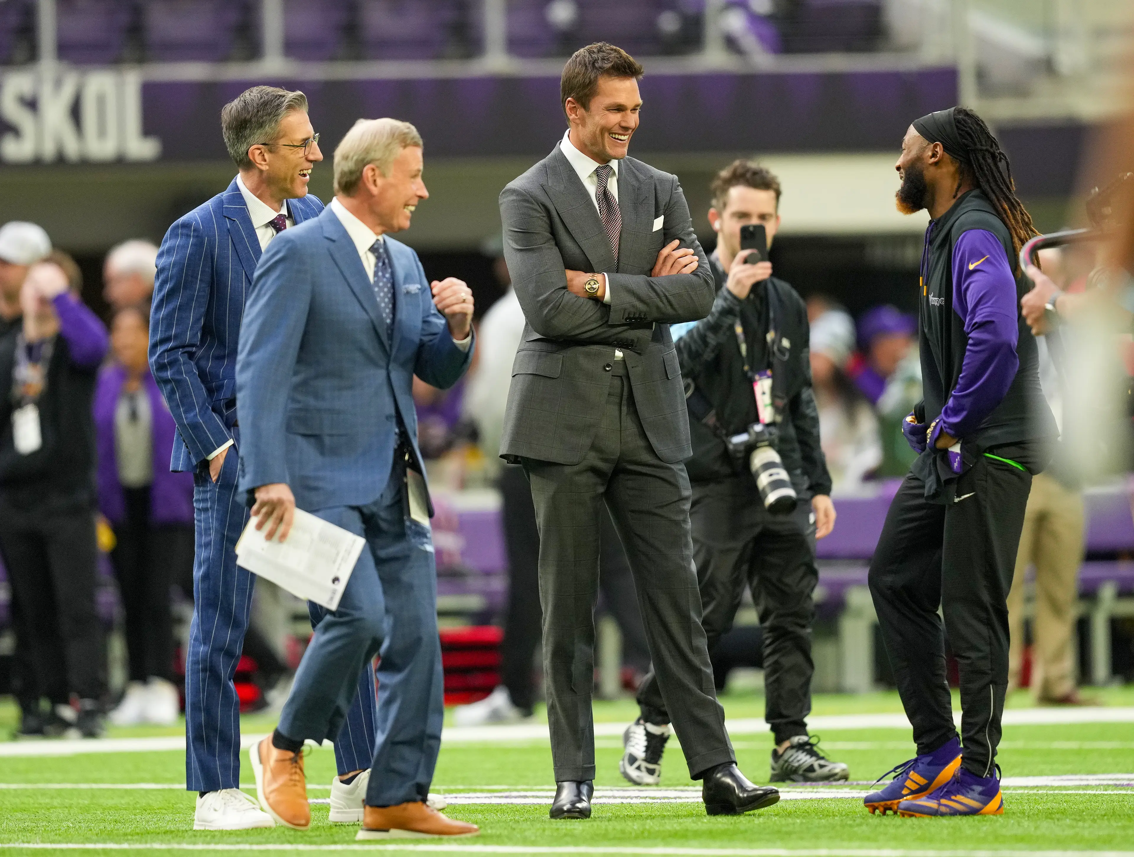 Tom Brady was in attendance at the Minnesota Viking's game against Green Bay Packers yesterday (Brace Hemmelgarn/Getty Images)