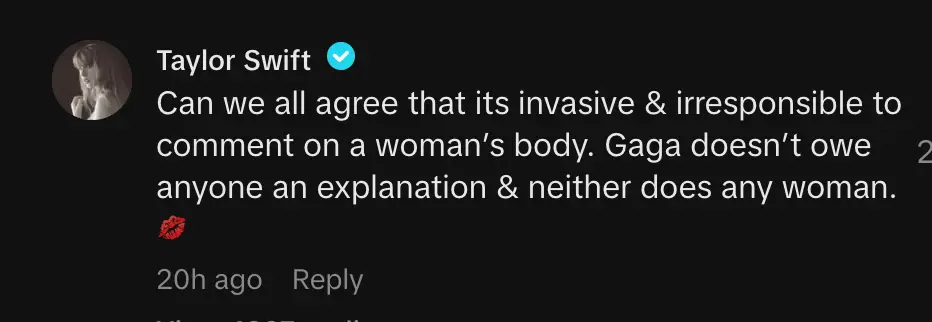 Swift condemned people speculating about Gaga's body. (TikTok)