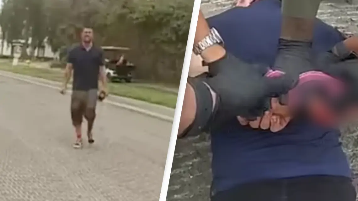 Harrowing footage shows man accused of decapitating parents and dog singing Tina Turner after being shot by police