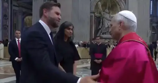 The vice president seemingly touched Pope Leo on the elbow (Twitter/@MikeSington)