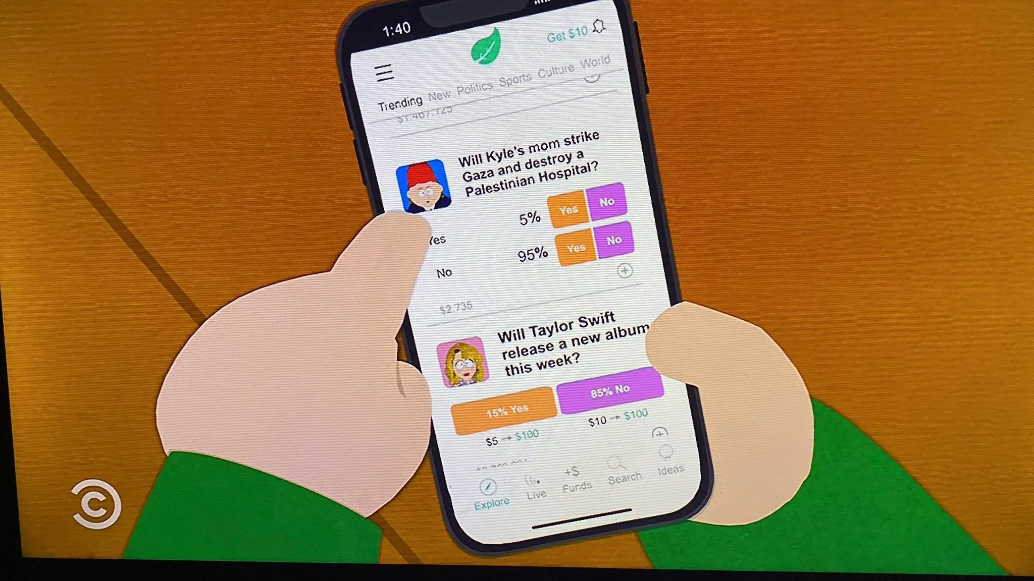 Swift can be seen on a phone (Comedy Central)