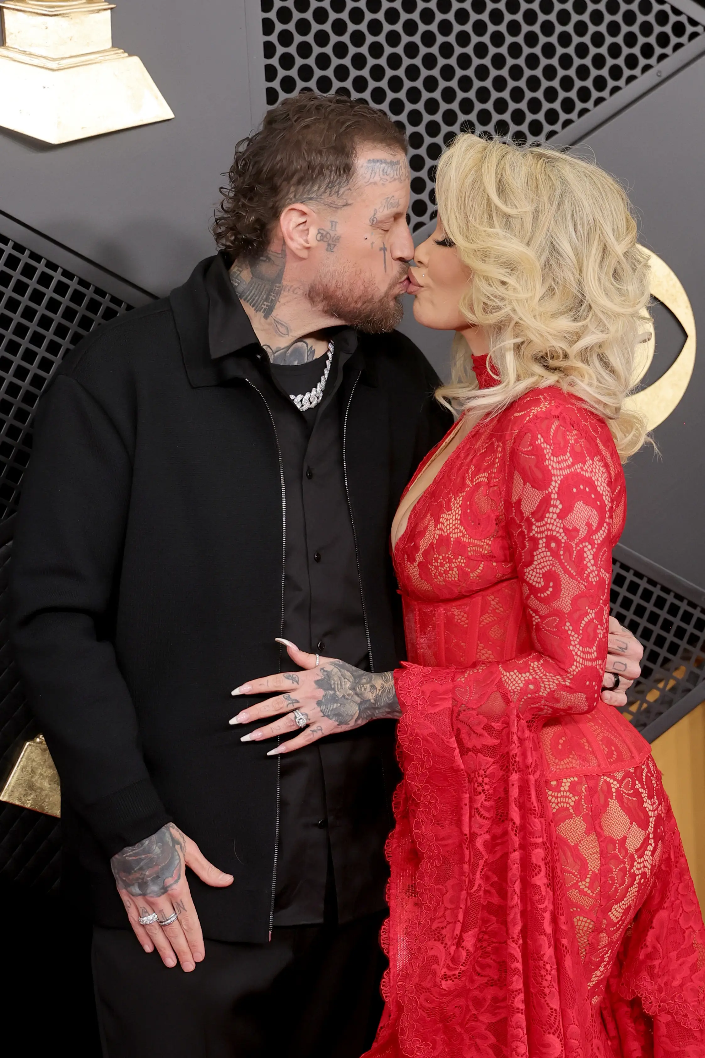 Jelly Roll and Bunnie Xo packed on the PDA at the Grammys in February (Brianna Bryson/WireImage)