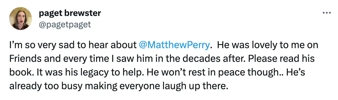 Paget Brewster hailed Matthew Perry as 'lovely'.