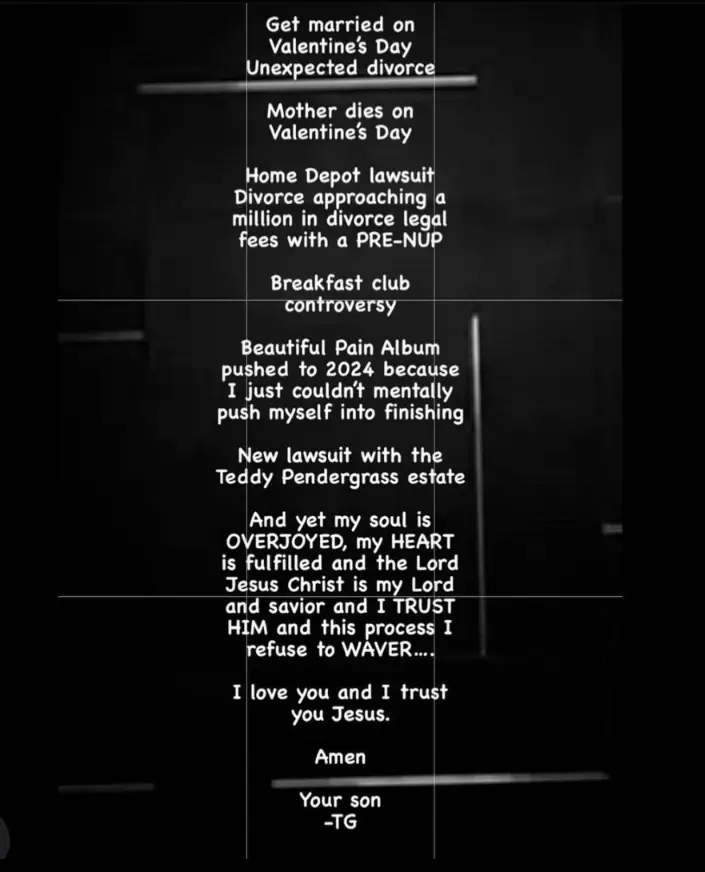 Gibson took to Instagram earlier today (30 September) to talk about the challenges he's had this year.