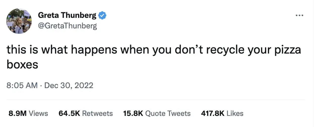 The young climate activist couldn't resist poking fun at Tate's arrest.