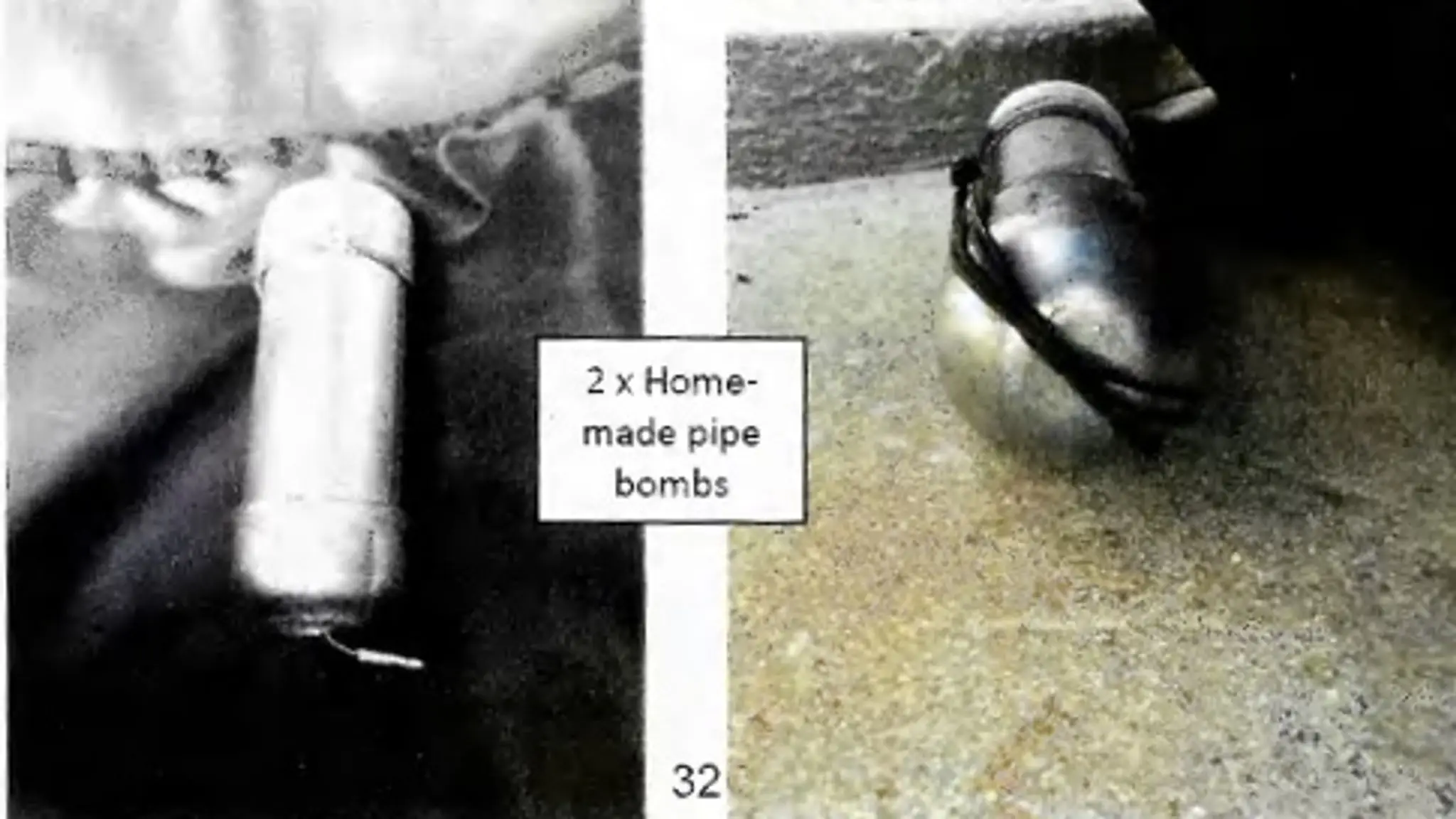 Two of the three pipe bombs that were discovered - with investigators noting that improvised explosive devices were thrown at the crowd on the day but failed to go off (New South Wales Police/New South Wales Local Court)