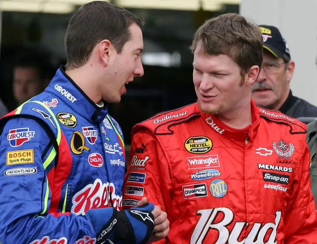 While initially enemies on the track, Kyle and Dale Jr became great friends later (Photo by Lisa Blumenfeld/Getty Images for NASCAR)