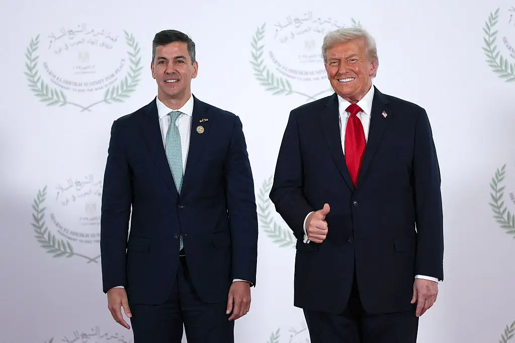 Donald Trump and Paraguay's President Santiago Pena pictured in October 2025 (Suzanne Plunkett - Pool / Getty Images)