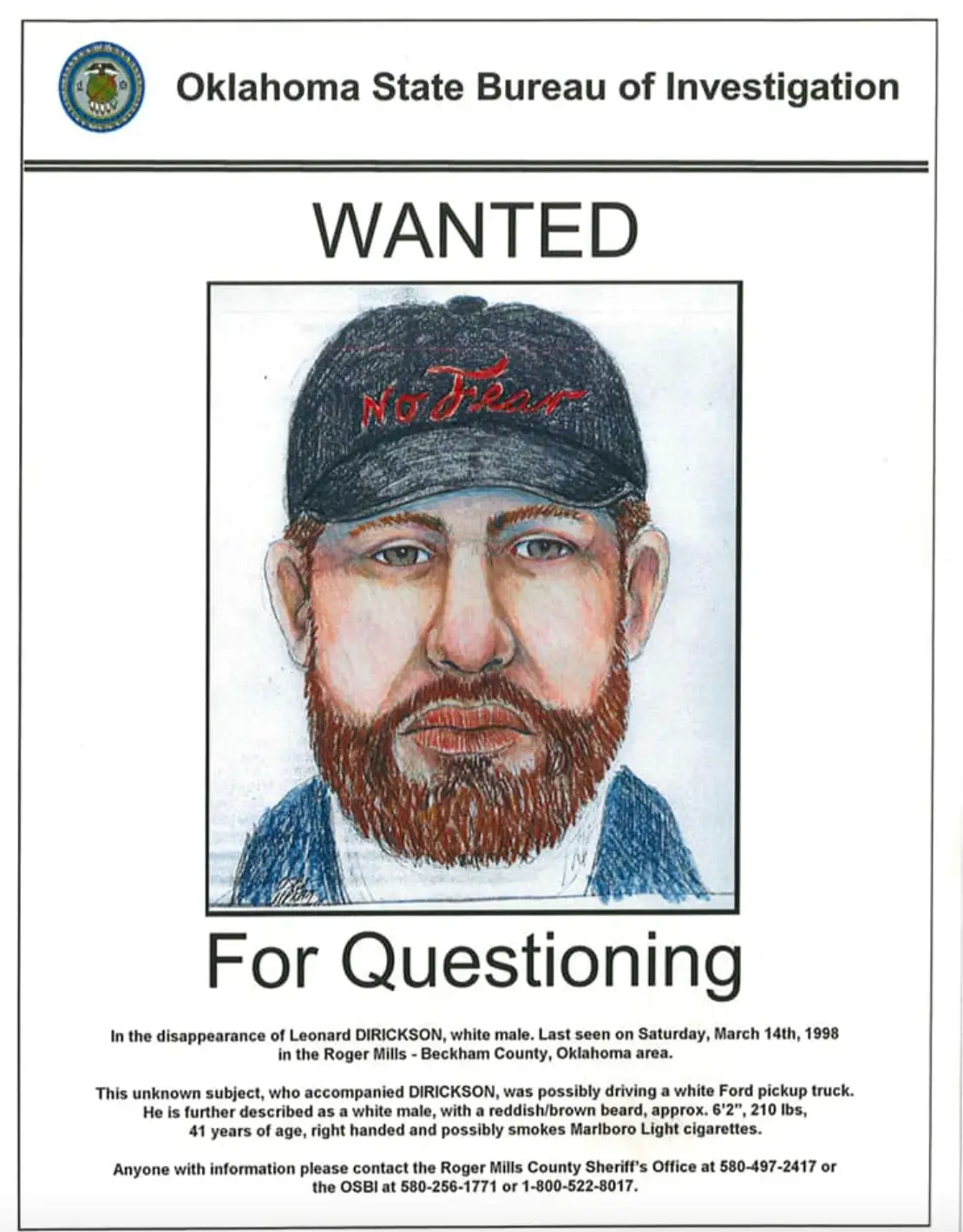 A possible sighting led to a description of the 'unknown man' but its credibility was questioned (Oklahoma State Bureau of Investigation)