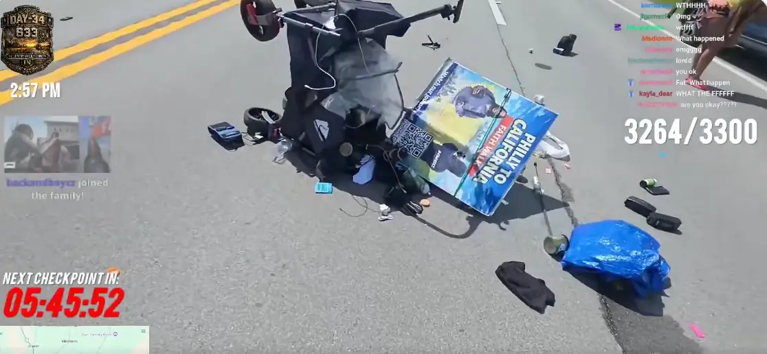 The streamer's belongings were scattered all over the floor (Twitch/Hmblzayy)