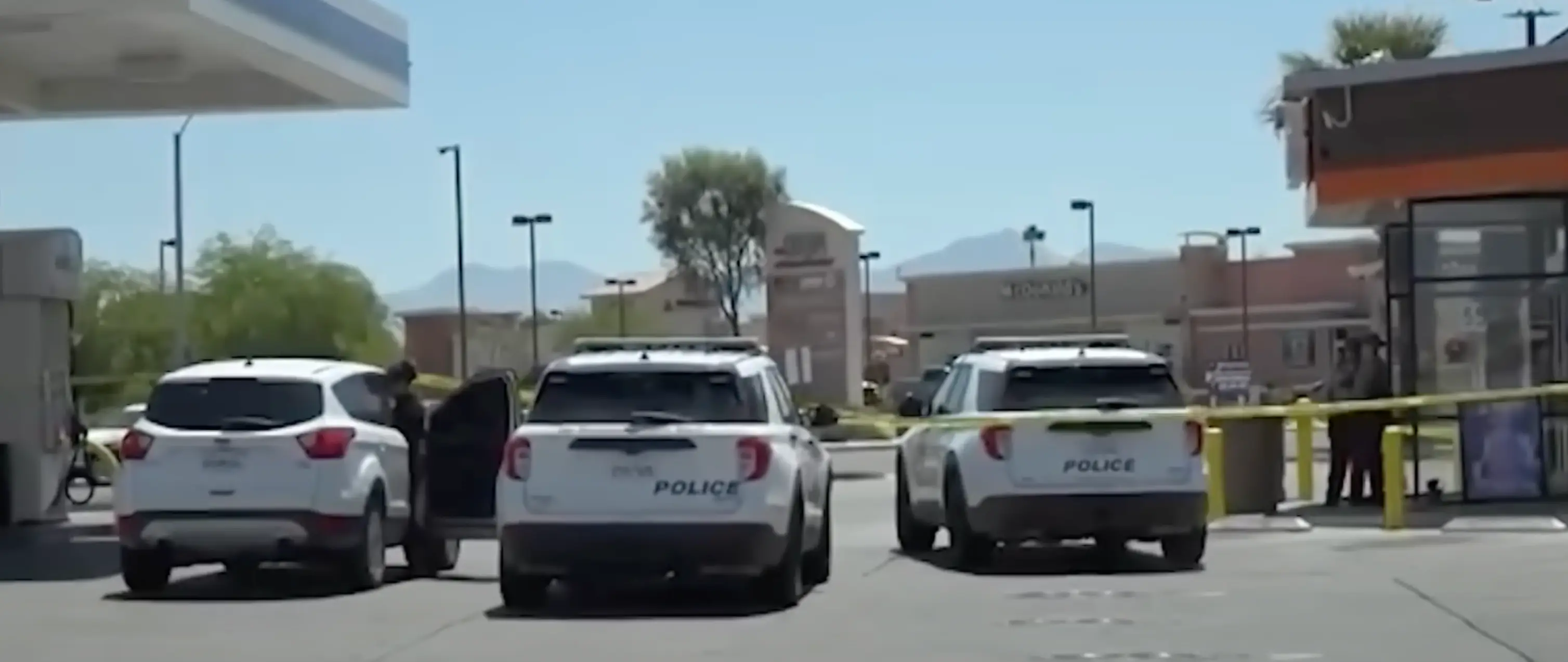 The prank caused a stir in Victorville, with the gas station being cordoned off by police (KTLA 5)