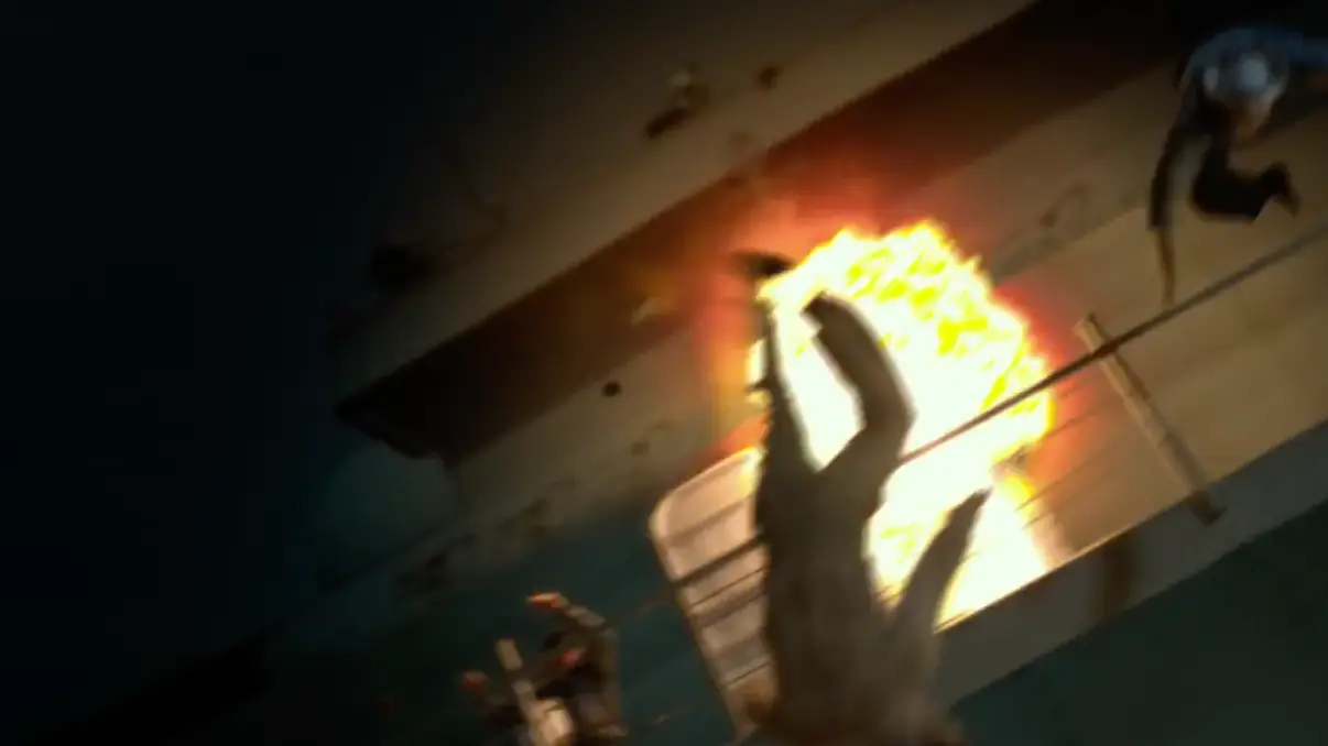 The ship was torpedoed, causing it to sink.