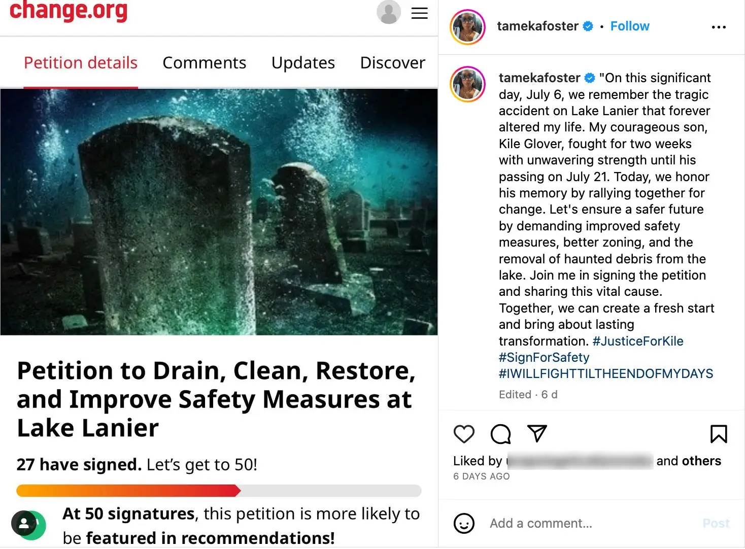 Tameka posted the petition on the 11th anniversary of the accident.