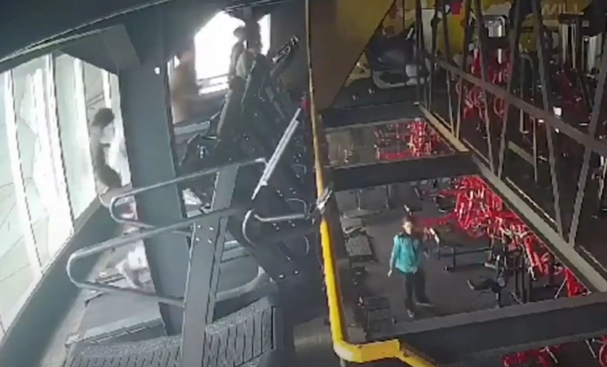 Other gym goers continue to exercise, unbeknown to them the horror that was unfolding behind them. (Newsflash)