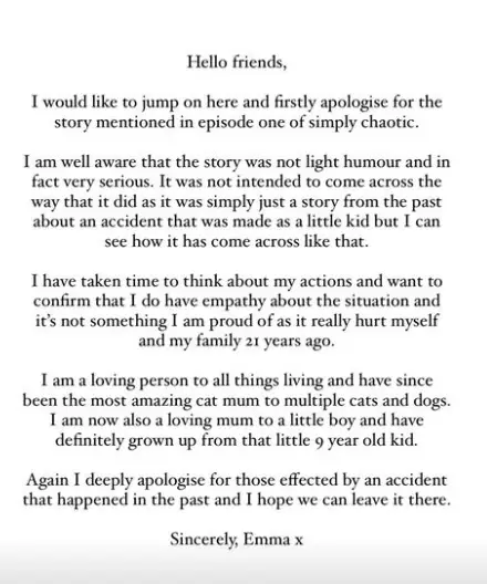 She later released a second apology statement.