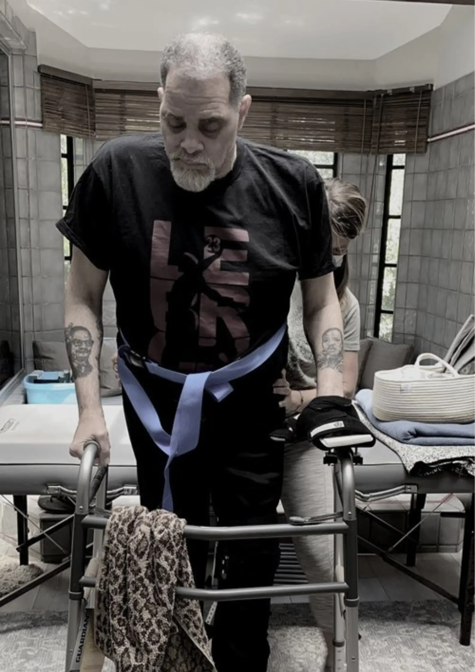 The comedian is now re-learning how to walk.