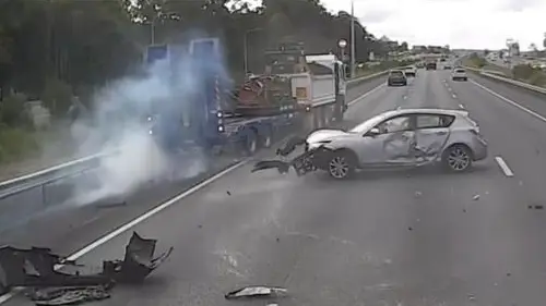 The result after the car brake-checked the tailgater. (7News)