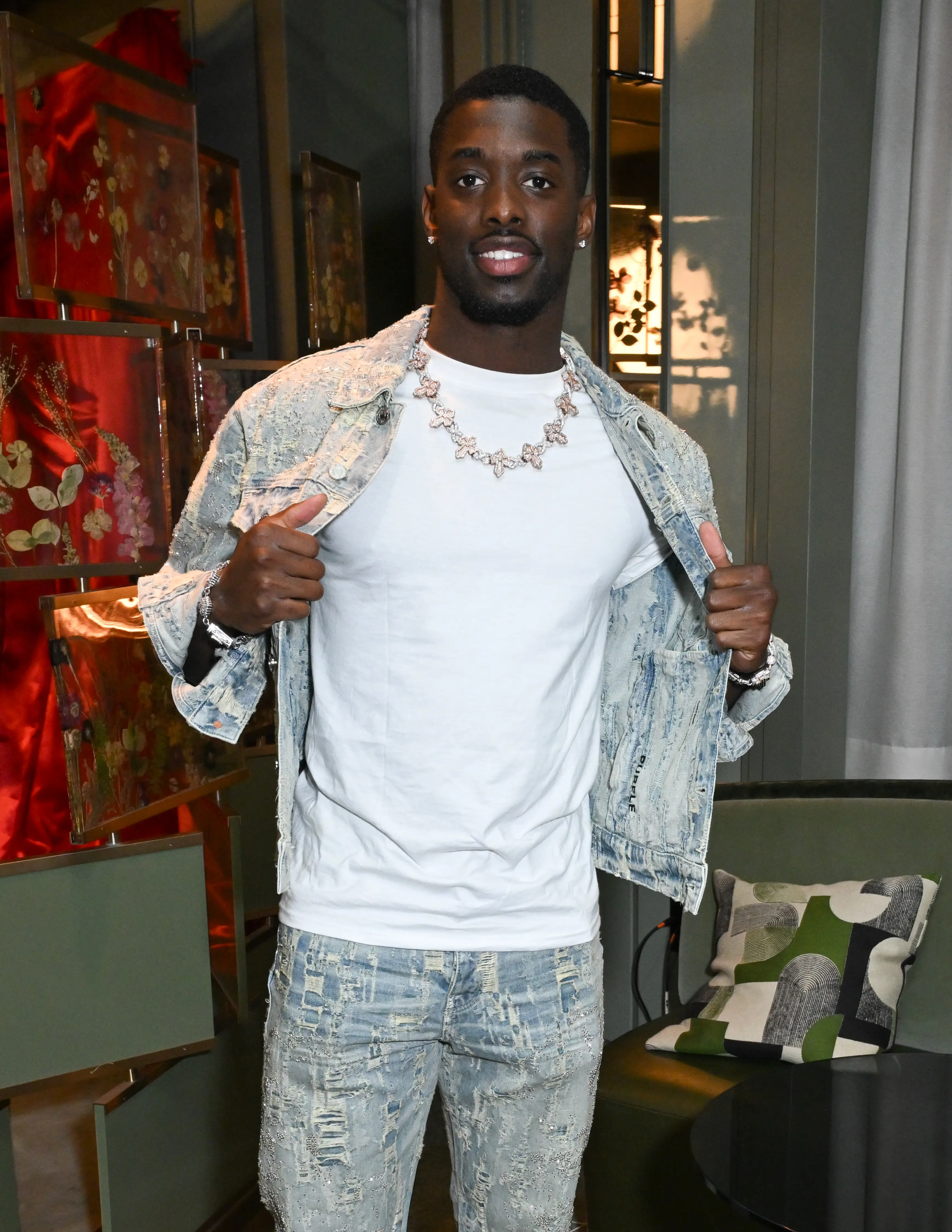 Terrion Arnold pictured in the days that followed the alleged robbery in February (Gilbert Flores/WWD via Getty Images)