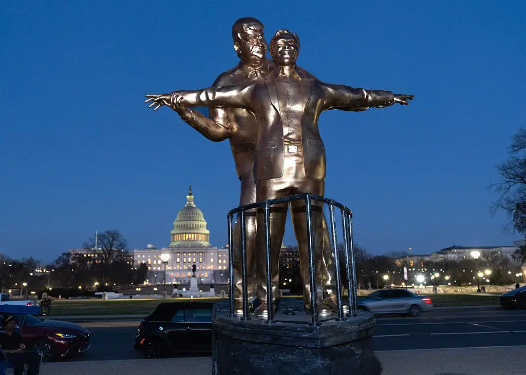 It depicts Epstein and Trump as Jack and Rose (Probal Rashid/LightRocket via Getty Images)