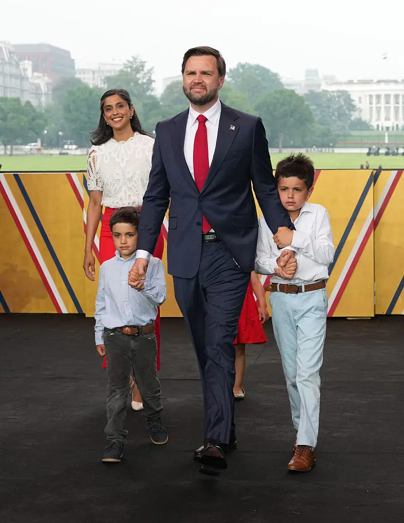 The Vances seen with their sons, Vivek and Ewan (DOUG MILLS/POOL/AFP via Getty Images)