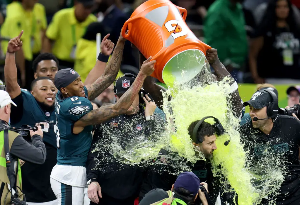 Philadelphia Eagles head coach Nick Sirianni being showered with Gatorade (Jamie Squire/Getty Images)