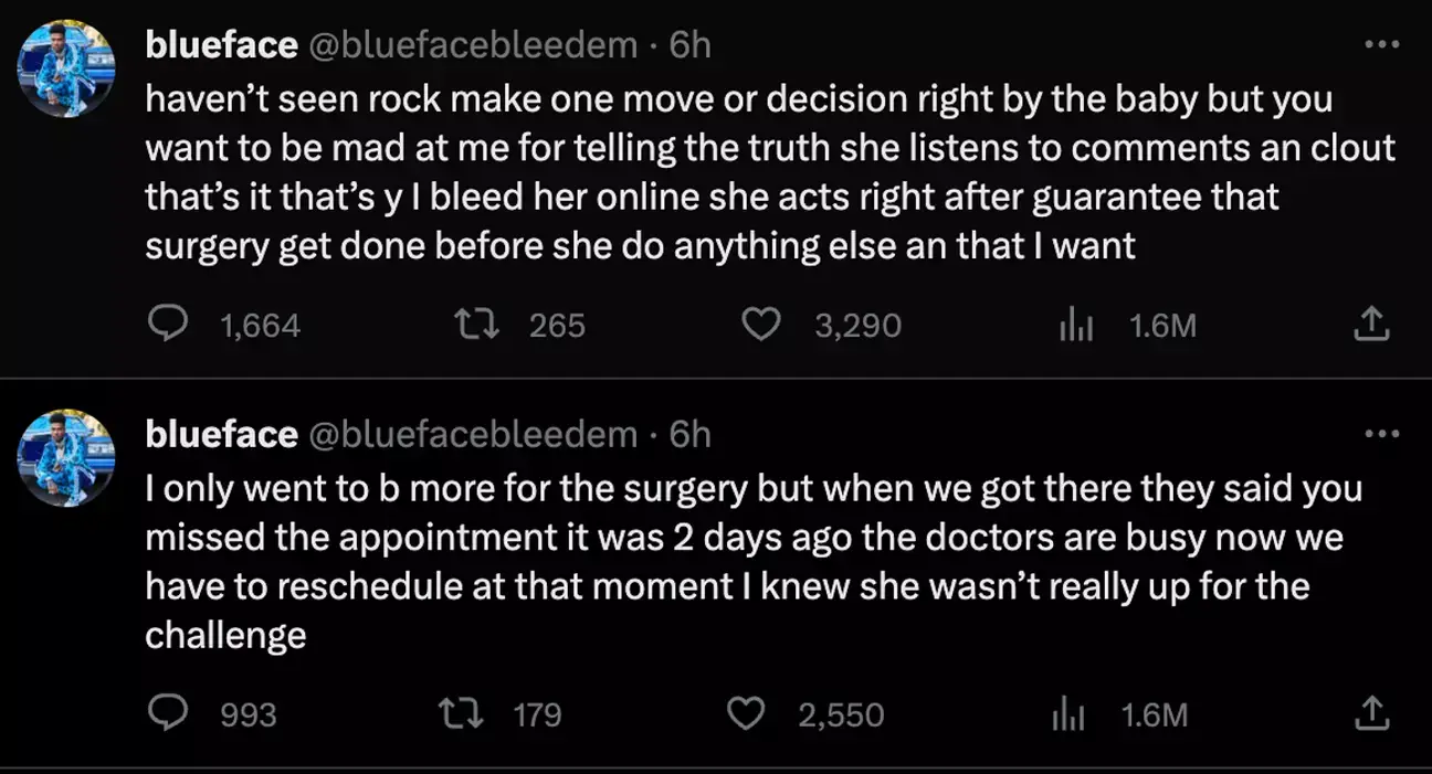 Blueface slammed Rock on Twitter over a series of posts.