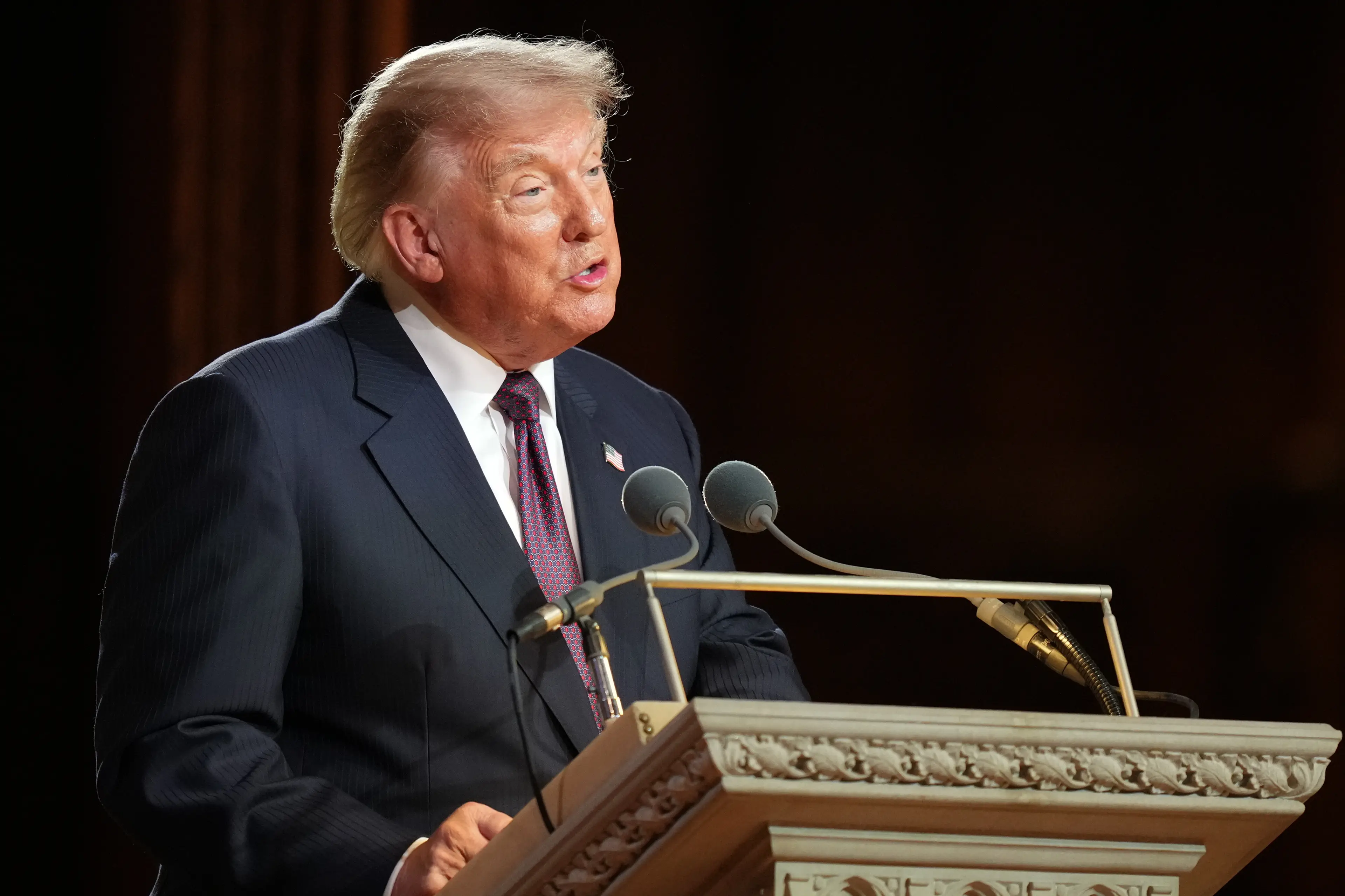 Trump gave an emotional speech at the service to remember his late rival turned friend (Alex Brandon/AP Photo/Bloomberg via Getty Images)