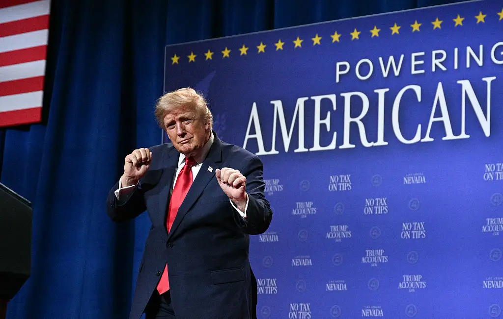 The President performed his signature dance as he left the stage (Photo by Jim WATSON / AFP via Getty Images)