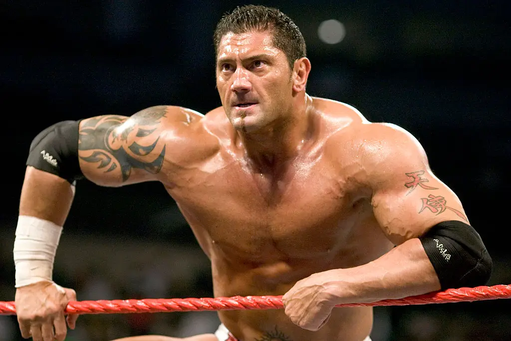 Bautista is no stranger to being ripped - here's a pic from his WWE days. (Photo by WWE/WWE via Getty Images)