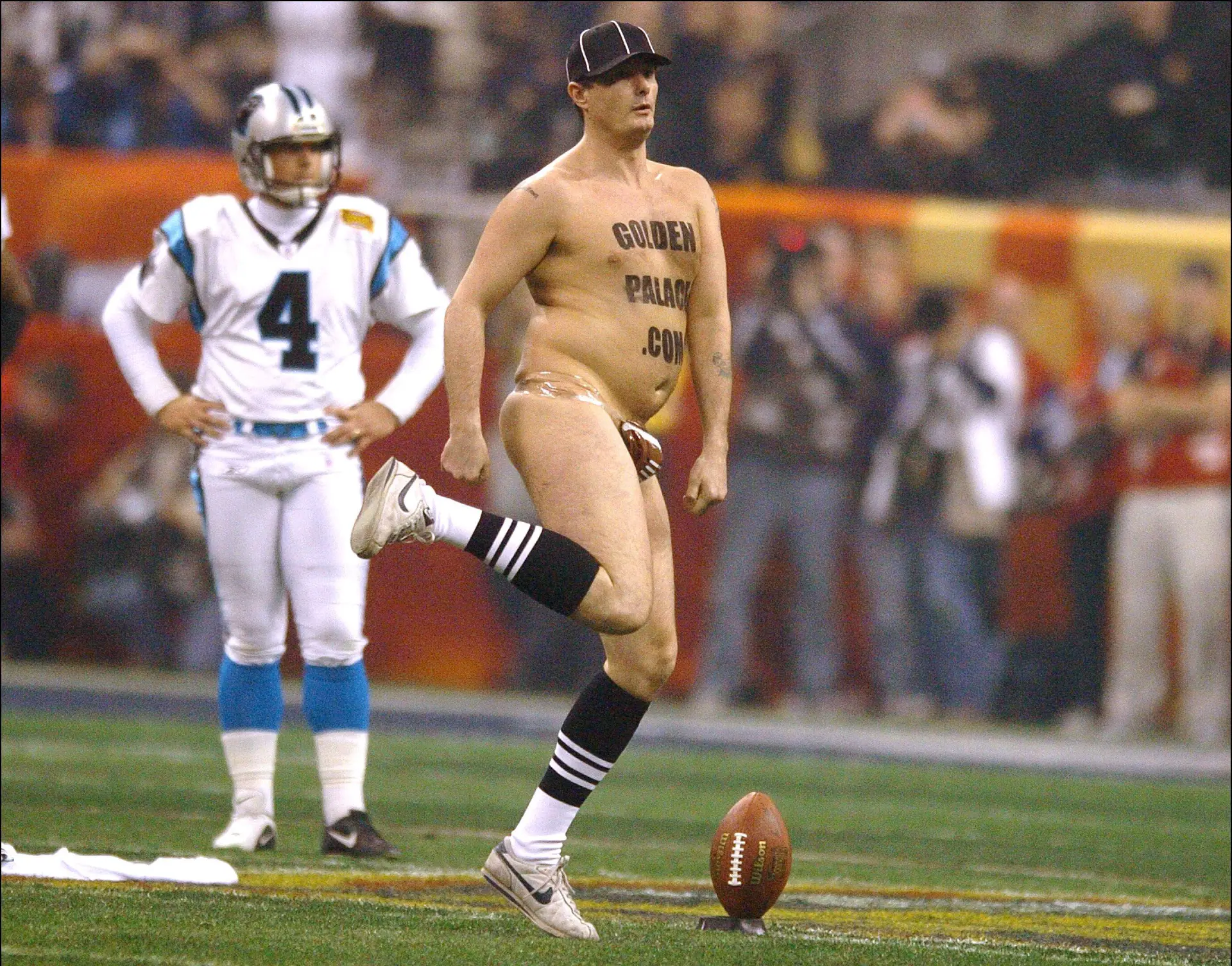 Mark Roberts streaking at the Superbowl XXXVIII.