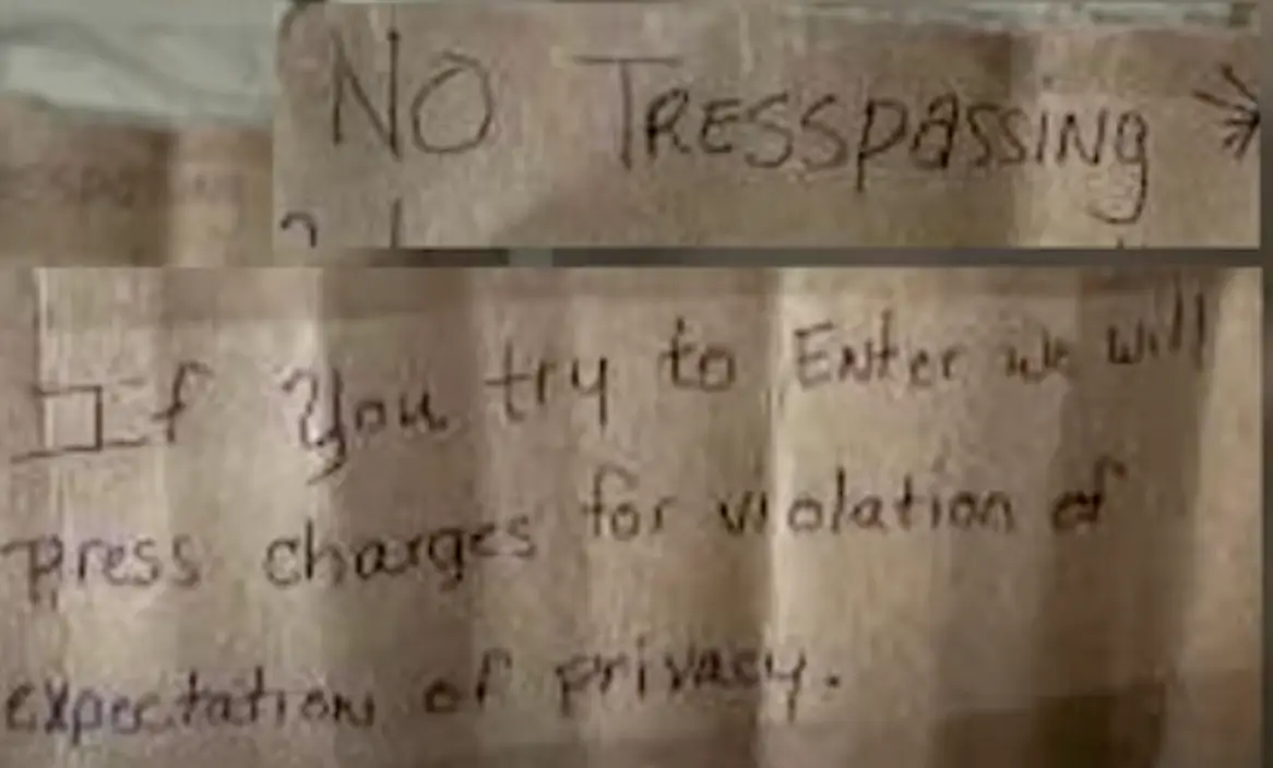 A sign the renters put up on the property. (ABC7 Chicago)