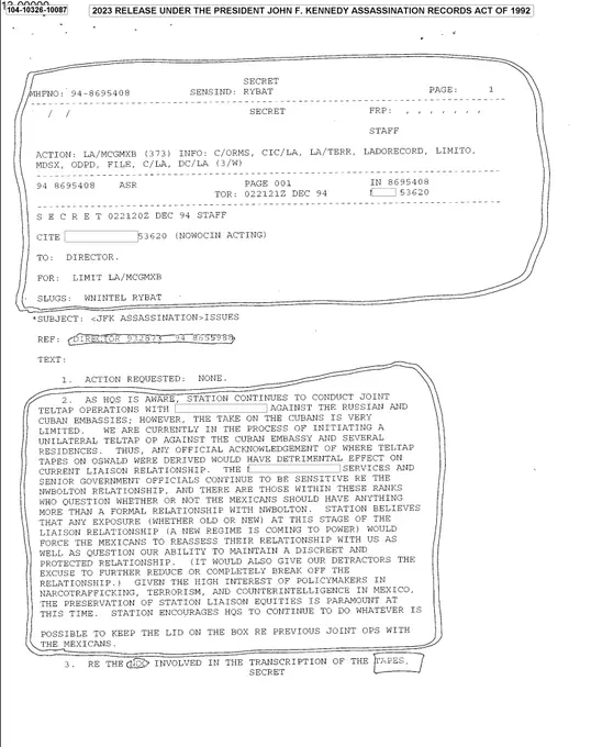 One page of the JFK files released by the Biden administration in 2023 (National Archives)