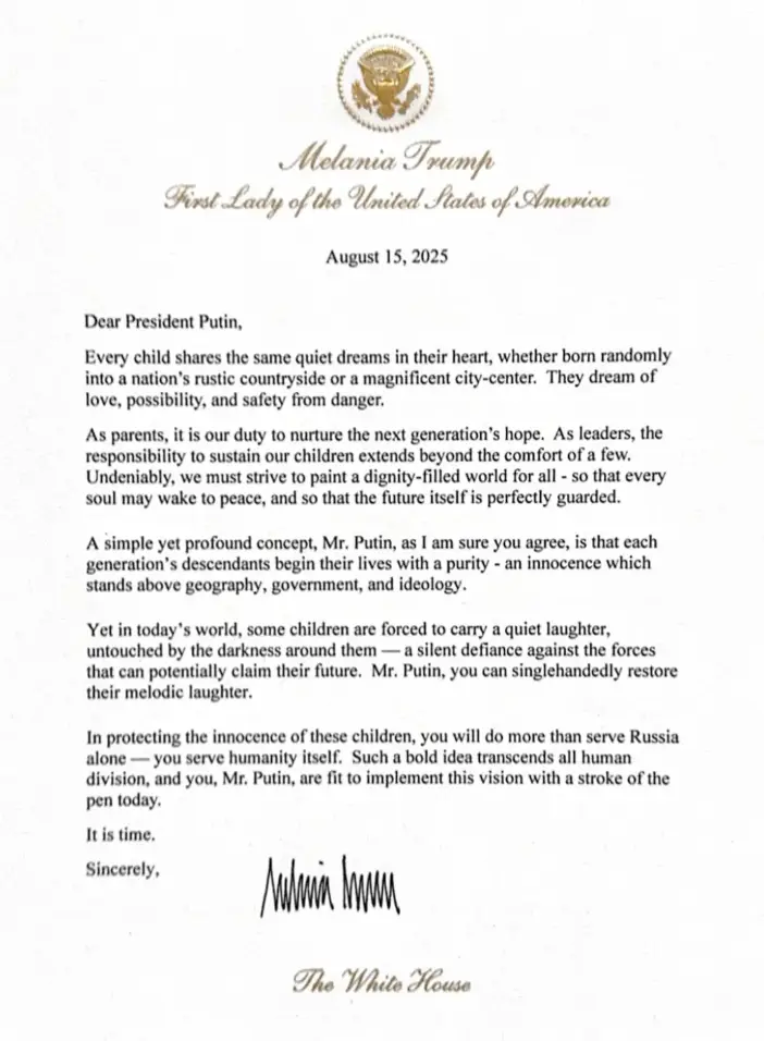 Melania Trump penned a letter to Vladimir Putin (Fox News)