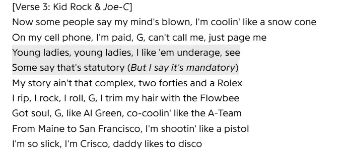 The song has some questionable lyrics (Genius)