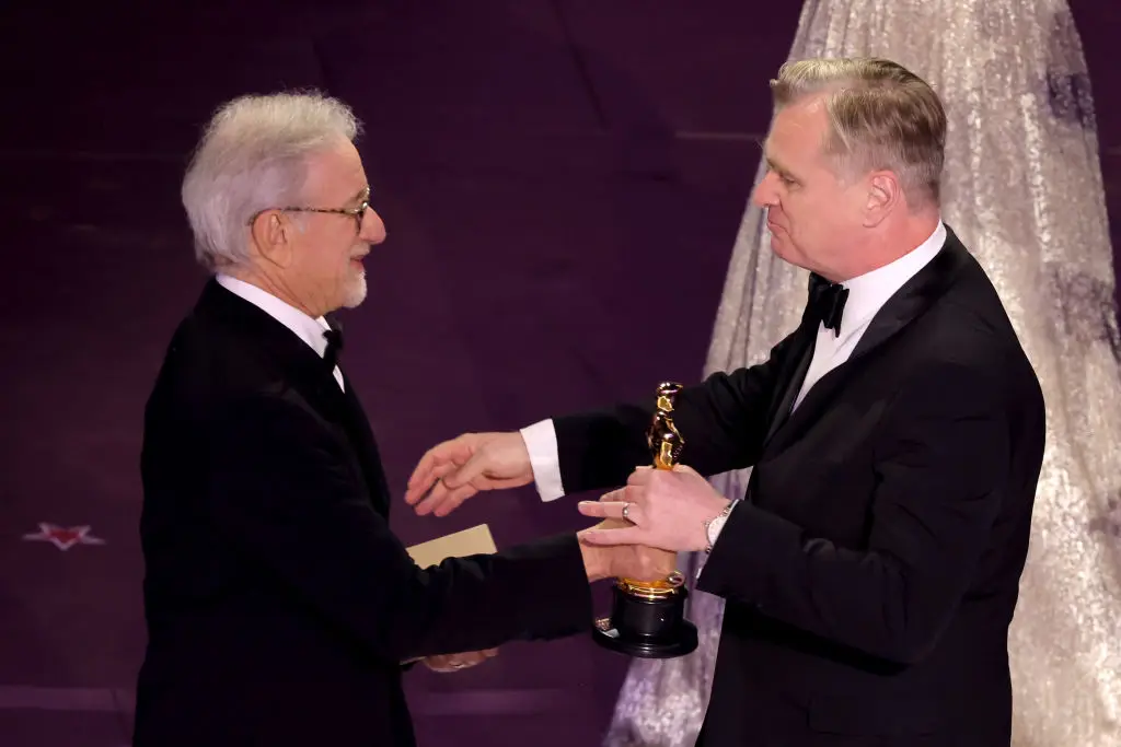 Steven Spielberg presents the Best Directing award for Oppenheimer to Christopher Nolan at the Oscars last year (Kevin Winter/Getty Images)