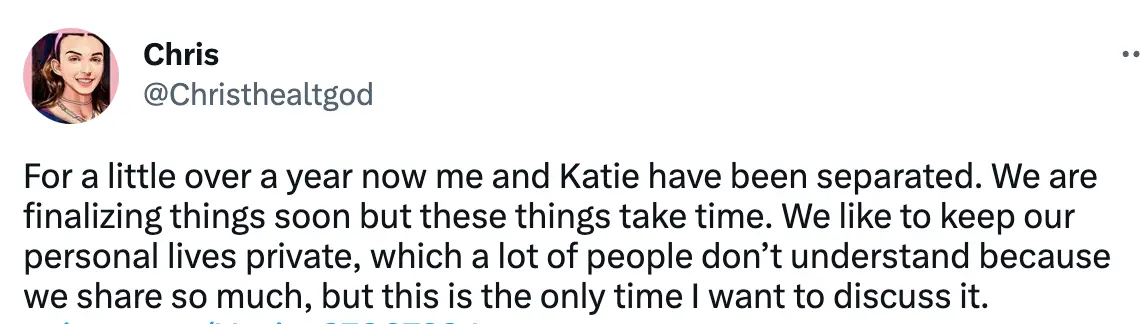 Tyson announced his split from Katie in March 2023.