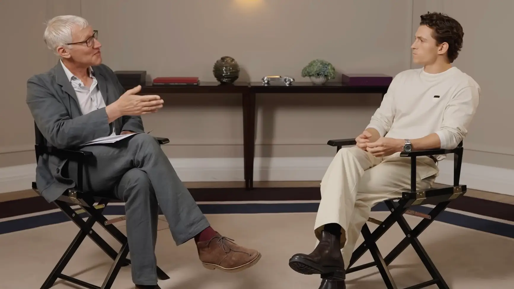 The two Tom Holland's finally met after fans urged the two to film something together. (@restishistorypod/YouTube)
