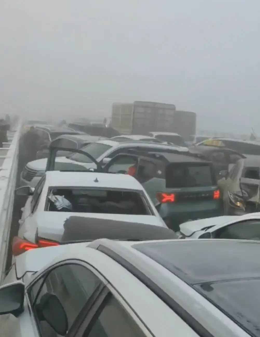 Extremely dense fog led to visibility issues on the bridge.