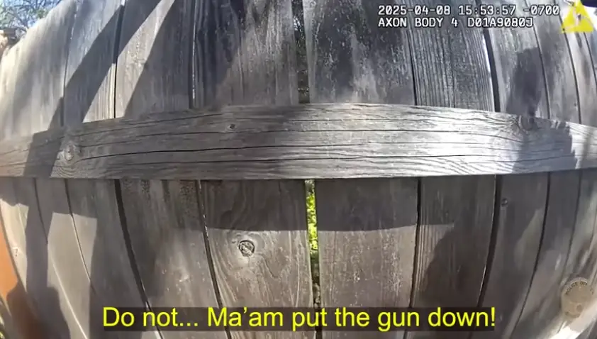 Bodycam footage shows cops told her repeatedly to drop the gun (Los Angeles Police Department/YouTube)